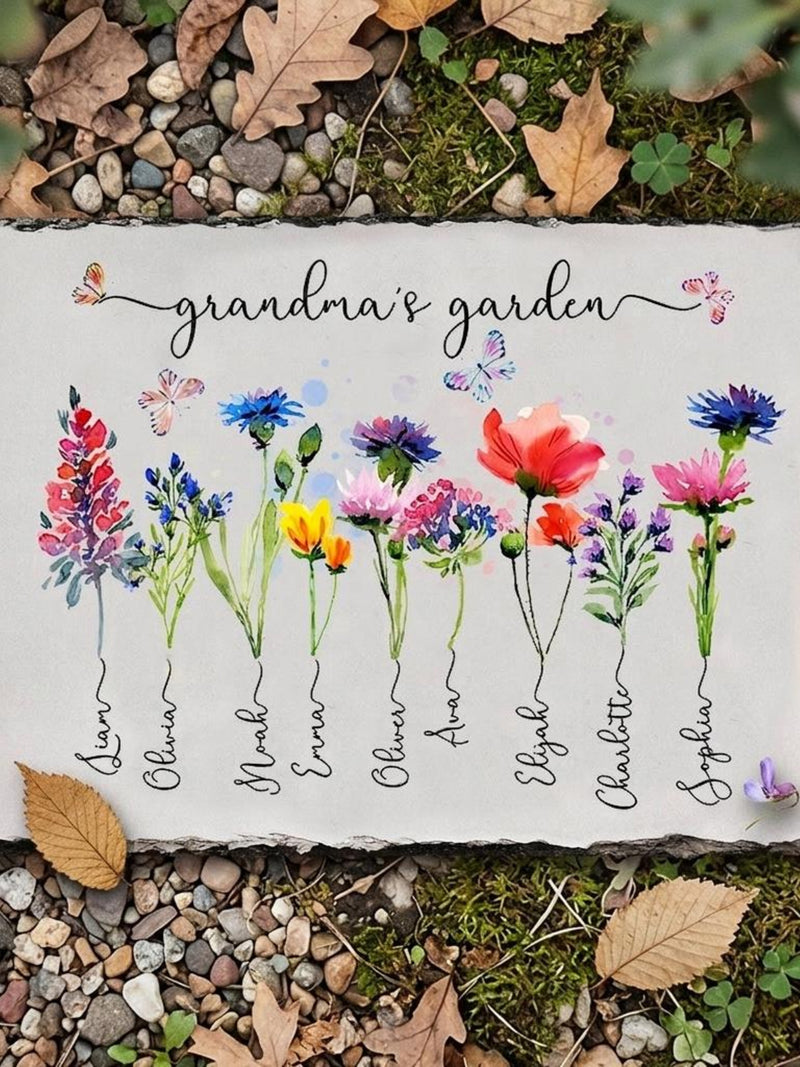 Birth Flower Garden Stone Plaque, Personalized Floral Memorial, Garden Decor, Sympathy Gift for Mom, Birth Month Gift, Thoughtful Gift sympathy flower