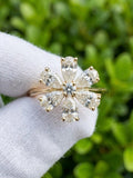 2 TCW Lab Grown Diamond Flower Engagement Ring in 14k Yellow Gold - Unique Pear Cut Diamond Petal Ring - Vintage Inspired Cluster Ring ANNIVERSARY