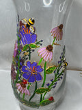 Vase,Painted purple flowers, hand painted  vase, glass floral case, wedding centerpiece, bridal shower, house warming gift,  wedding gift house warming flower