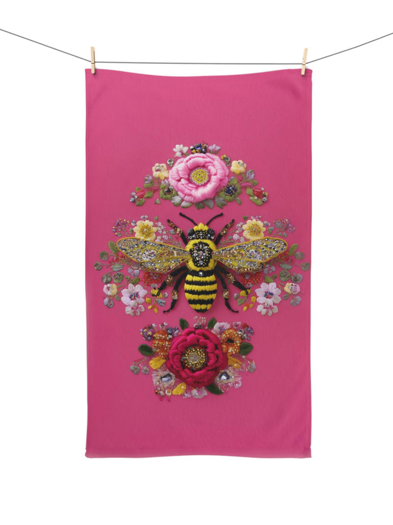 Bee Pink Hand Towel Flowers Soft Kitchen Towel Bathroom Decor Gift Idea Home Decors House Warming Present house warming flower