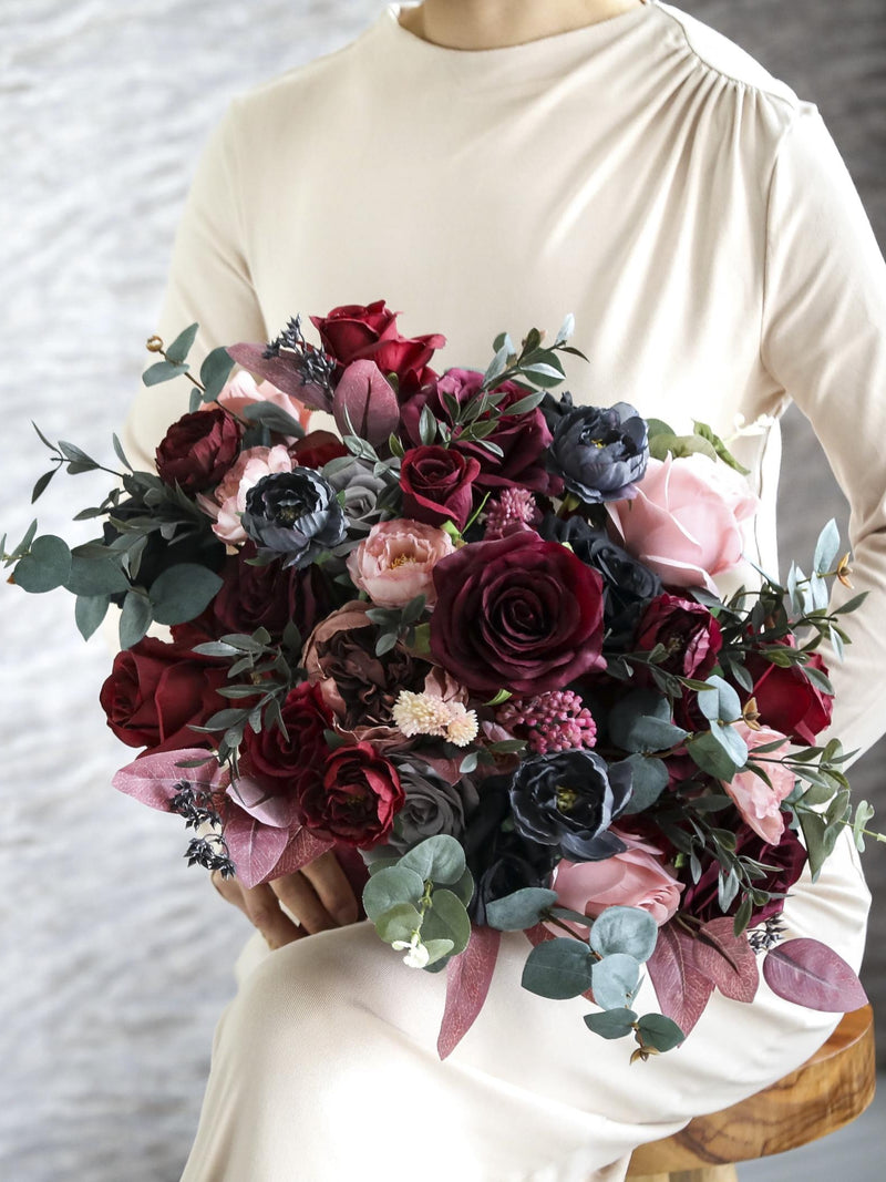 Burgundy Blush Boho Bouquet, Silk flower, Bridal Set, Bridesmaids bouquet, Fall Flowers wedding flower