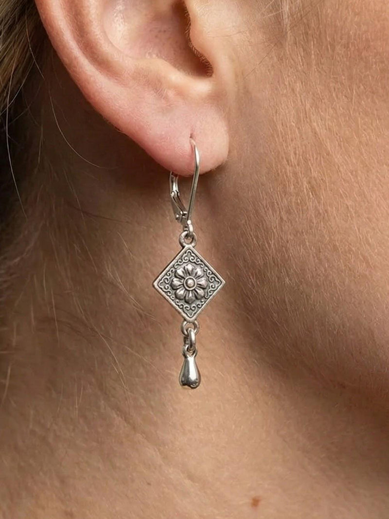 Sterling Silver Floral Drop Earrings: Vintage 925 Leverback Earrings FLOWER DELIVERY