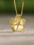 Forget Me Not Flower Pendant Charm with Chain Necklace in Gold Plated Sterling Silver ¥ Tariff Free Delivery to USA FLOWER DELIVERY