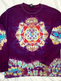 Hand-Dyed XL Mandala in Dark Purple Raspberry, Long Sleeve unisex, Tie-Dye Original flower spore