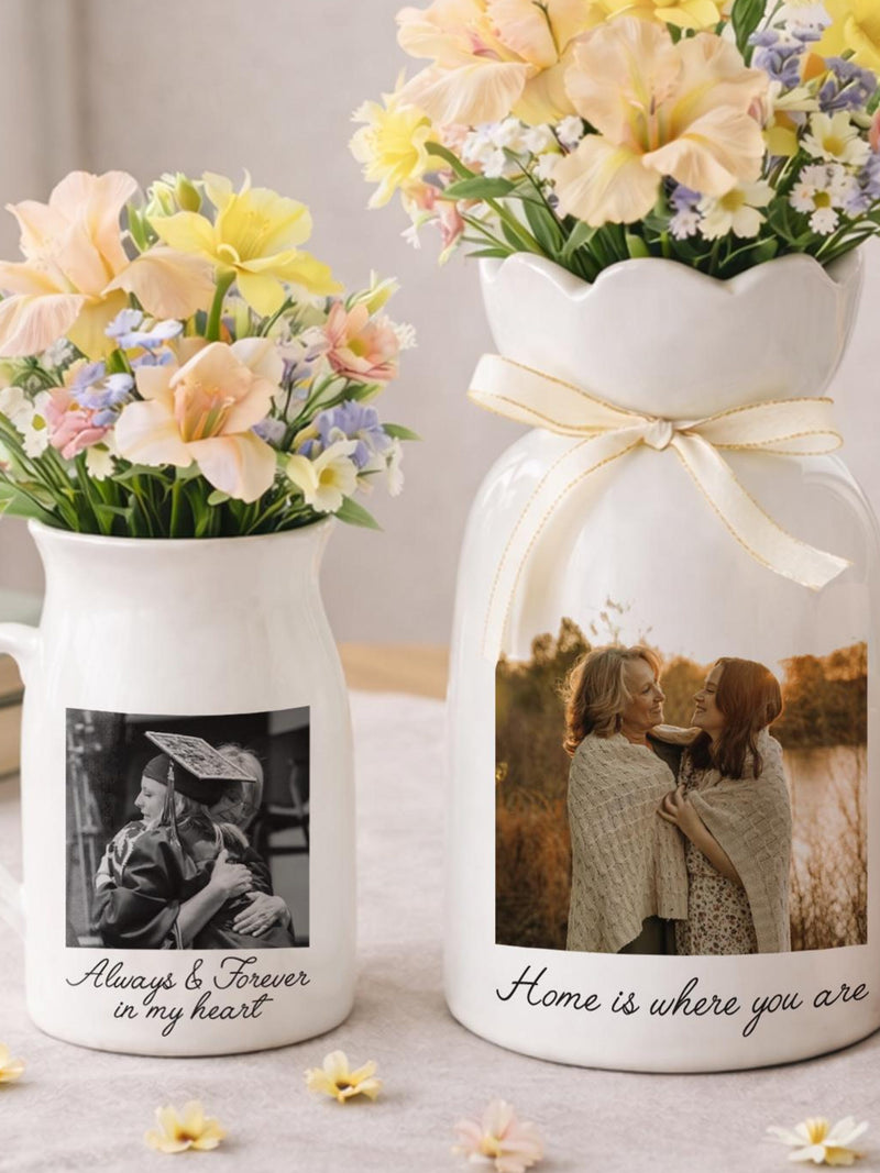 Personalized Mom Photo Vase, Custom Mom Portrait Ceramic Flower Vase, Mothers Day Gift for Mom, Family Photo Gift, Gift for Grandma birthday flower
