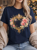 Gothic Heart Mirror with Roses Love T-shirt | Baroque Floral Tee Love Romance Flower