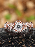 Rose Flower Wedding Ring Gold Moissanite Engagement Ring Nature Inspired Leaf Branch Anniversary Rings For Women Vintage Promise Ring Gifts ANNIVERSARY