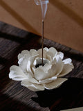 Handmade Cream White Ceramic Flower Incense Holder | Vintage Wabi-Sabi Pottery Decor | Petal Design Art house warming flower