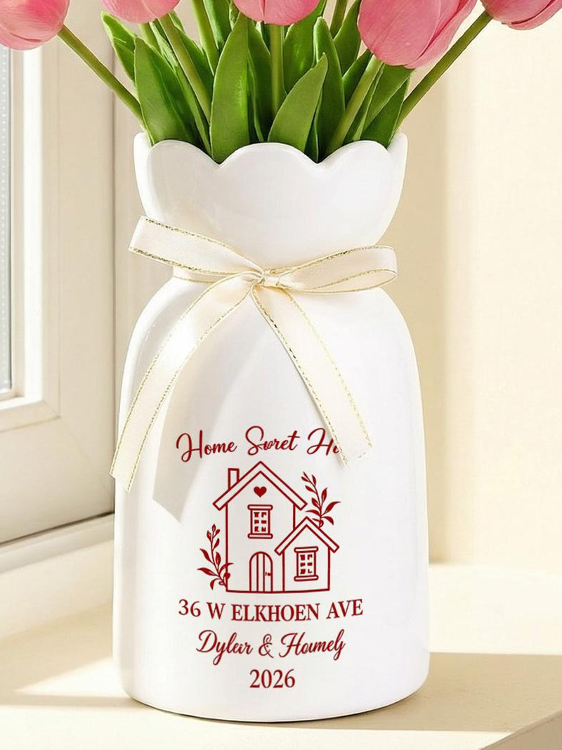 Personalized Housewarming Vase, Custom New Home Gift For Couple, Family Flower Vase, Closing Gift, Realtor Gift, Kitchen Decor house warming flower