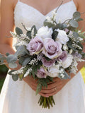 Lavender Lilac Bridal Bouquet Ð Silk Wedding Flowers Ð Bride Bouquet with Eucalyptus Ð lilac wedding bouquet - matching boutonni�re wedding flower