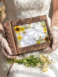 Custom Pressed Flower Wedding Guest Book | Botanical Walnut Wood Album ANNIVERSARY