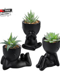 Set of 3 Black Faux Succulents in Human Pots, Modern Desk Decor faux plants