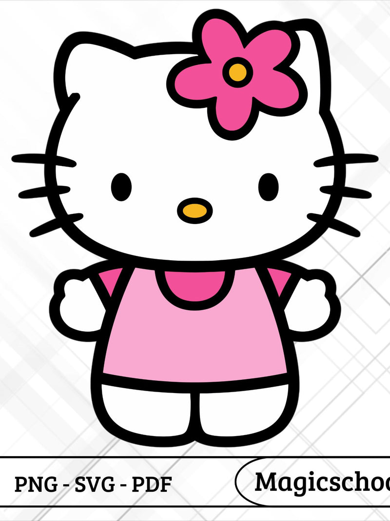Cute Pink Kitty SVG | Cartoon Cat PNG | Floral Bow Sublimation | Kawaii Character PDF | Editable Digital Download | Preppy Kitty Art birthday flower