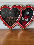3D Wall Clock - Double Hearts Working Quartz Clock &  Flower Panel Love Romance Flower