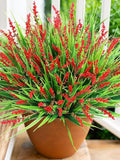 Artificial Outdoor Flowers Red Lavender Faux Plants, UV Resistant Monkey Grass Bundles faux plants