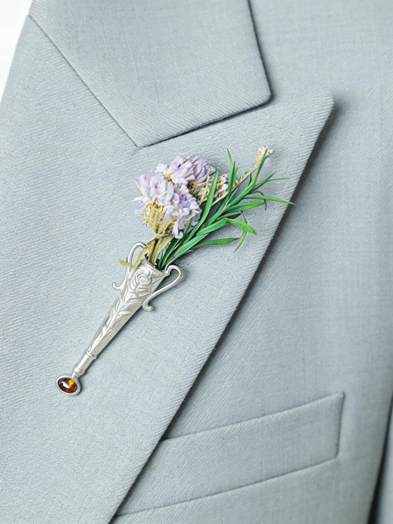 Flower Bouquet Brooch, Personalized Floral Brooch, Groom's Brooch, Wedding Brooch, Lapel Pin, Men's Brooch, Best man Brooch, Gift for Him ANNIVERSARY