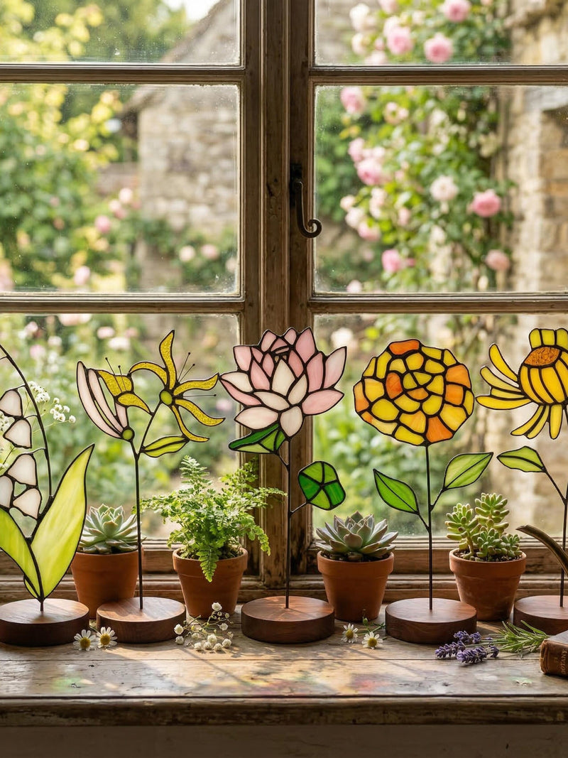 Stained Glass Flower Suncatcher, Mothers Day Gift for Mom, Handmade Glass Bouquet, GrandmaÕs Garden Home Decor, Glass Birth Flower Gift birthday flower