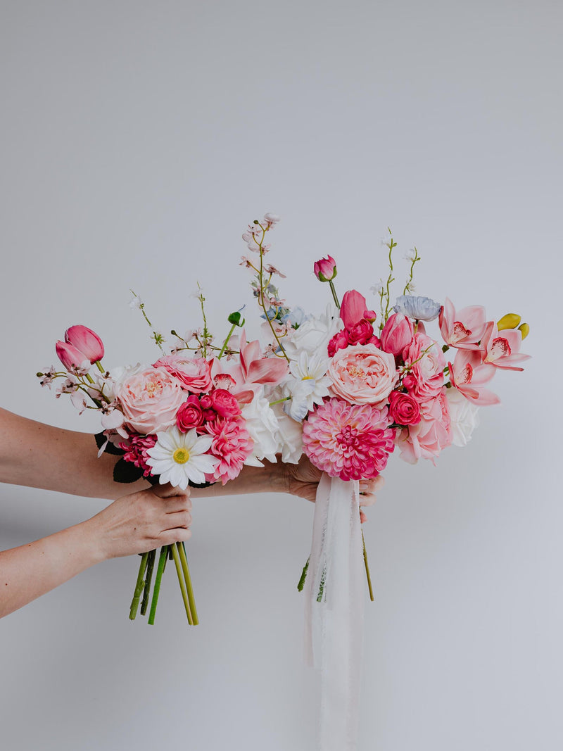 Real Touch Bridal Bouquet/Pink Coral Wedding Bouquet/ Fuchsia Flower Bouquet/Fake Faux Wedding Flowers/Bridesmaid Bouquet/ Bouquet
