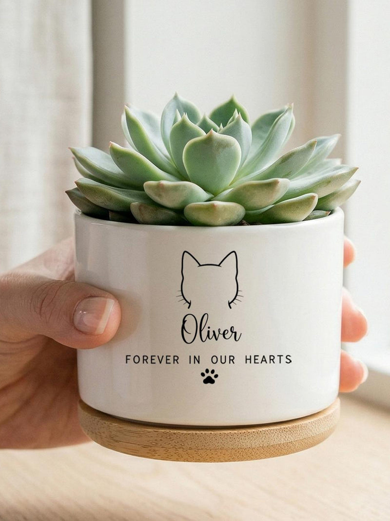Personalized Pet Memorial Planter, Custom Cat Or Dog Remembrance Flower Pot, Rainbow Bridge Sympathy Gift, Forever In Our Hearts Decor sympathy flower