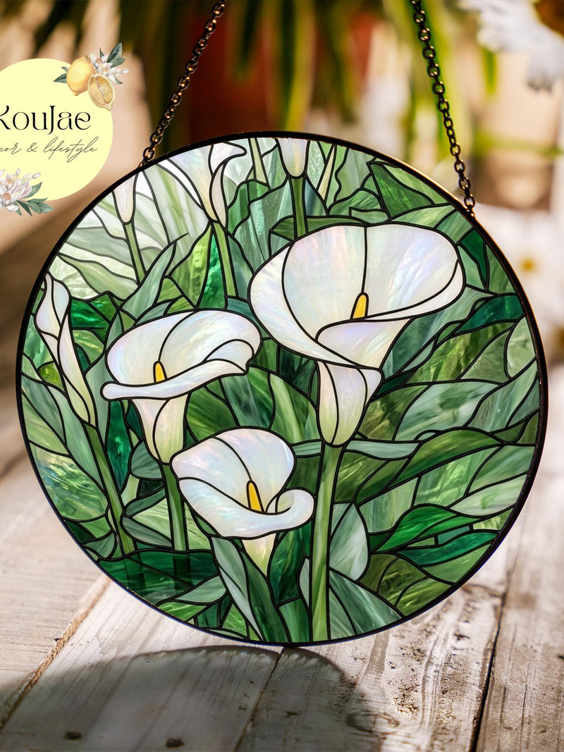 White Calla Lily Suncatcher, Elegant Flower Hanging, Wedding Anniversary Gift, Sympathy Flower Art, Religious Home Decor, Mothers Day Gift sympathy flower