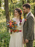 Frida Bridal Bouquet Set Ð Colorful Boho Wedding Flowers, Bridesmaid Bouquets, Boutonniere, Floral Belt wedding flower