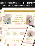 Florist Shopify website theme mockup with flower shop landing page and promo banners