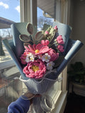 Handmade Pink Crochet Flower Bouquet, Peony, Forever Flowers, Gift for her, MotherÕs Day Bouquet