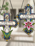 Personalized Flower Memorial Cross Suncatcher, Custom In Loving Memory Of Dad Gift, Mom Loss Gift Window Hanging, Bereavement Gift sympathy flower
