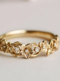 0.20 CT Natural Diamond Floral Wedding Band, Carved Flower Leaf Stacking Ring, 14k Gold Nature Inspired Fairycore Anniversary Gift for Her ANNIVERSARY