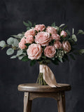 Blush Rose Artificial Bridal Bouquet, Faux Greenery Wedding Flowers, Silk Bridesmaid Bouquet wedding flower