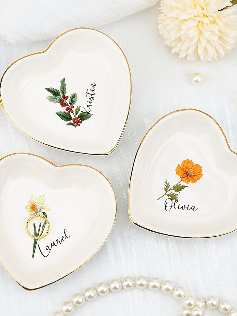 Birth Flower Jewelry Dish, Bridesmaid Ring Dish, Personalised Ring Dish for Girl Women, Bridal Shower Birthday Gift for Mom/Sister/Friend FLOWER DELIVERY