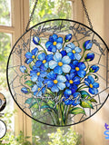 Custom In Loving Memory Blue Flower Stained Glass Suncatcher, Personalized Floral Memoria Window Hanging sympathy flower