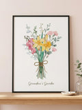 Boho Birth Flower Family Bouquet, Minimalist Floral Wall Art, Personalized Birth Month Print, New Home Gift house warming flower