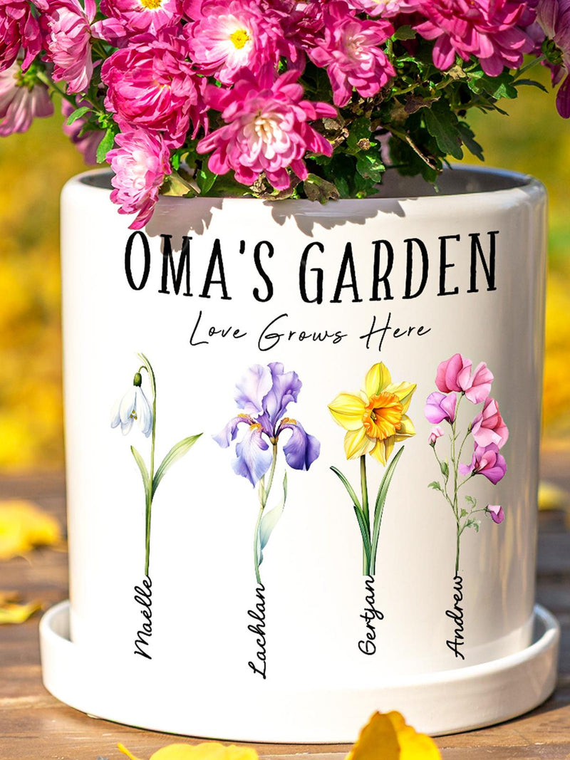 Personalized GrandmaÕs Garden Birth Flower Pot | MotherÕs Day, Christmas, Birthday Gift for Mom or Nana birthday flower