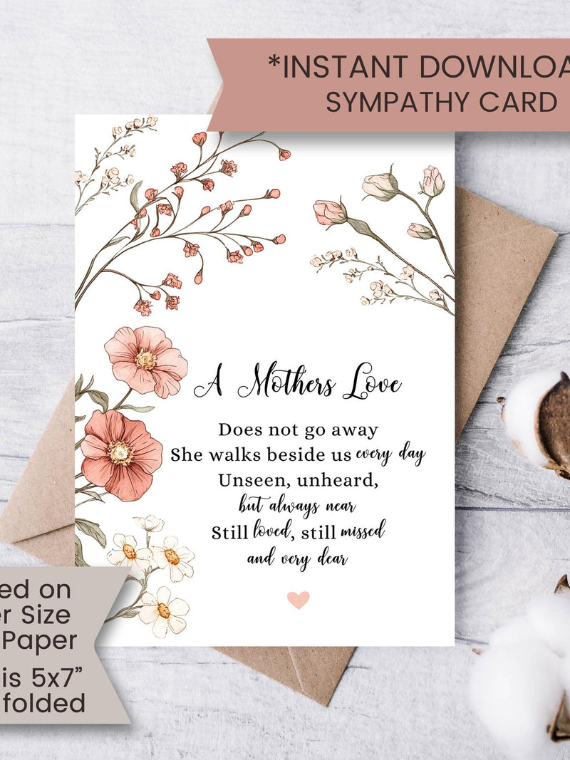 Printable Sympathy Card for Loss of Mother, Wildflower Thinking of You Card, Sorry For Your Loss, Condolences, Digital Download sympathy flower
