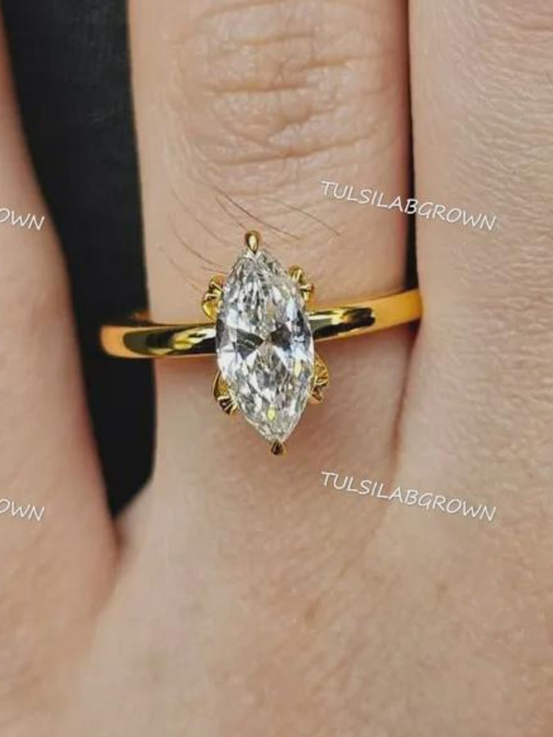 Marquise Cut Lab Grown Diamond Ring | Tulip Set Engagement Ring | 14K Gold |Flower Basket Setting Gold Wedding Ring , Anniversary Ring, ANNIVERSARY
