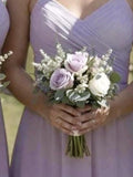 Lavender Bridesmaid Bouquet, Dusty Purple Wedding Flowers, Silk Rose Bouquet, Eucalyptus Bridal Party Flowers, Romantic Garden Style wedding flower