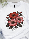 Vintage Red Hibiscus Botanical Tee Ð Retro Floral Illustration T-Shirt FLOWER DELIVERY
