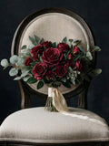 Burgundy Rose Artificial Bridal Bouquet, Faux Greenery Wedding Flowers, Silk Bridesmaid Bouquet wedding flower