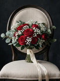 Red Rose Bridal Bouquet, Artificial Greenery Wedding Flowers, Silk Bridesmaid Bouquet Bouquet