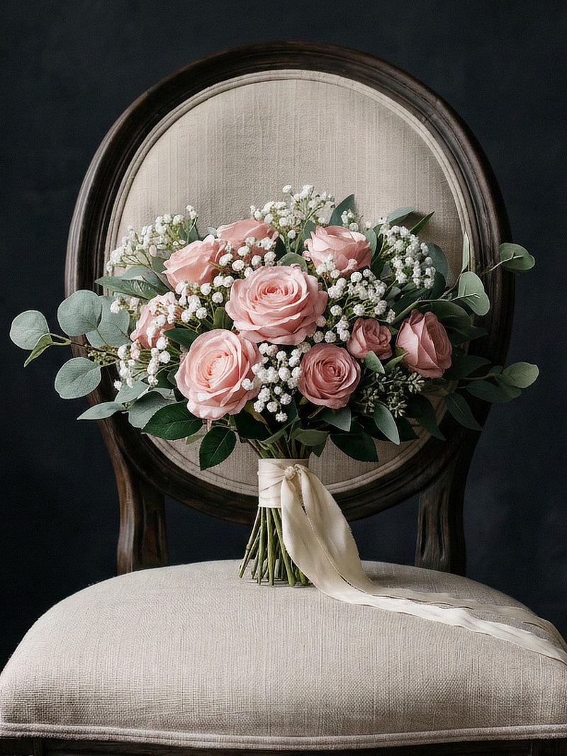 Blush Rose Bridal Bouquet, Artificial Greenery Wedding Flowers, Bridesmaid Bouquet wedding flower