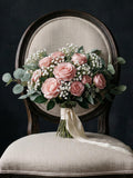 Blush Rose Bridal Bouquet, Artificial Greenery Wedding Flowers, Bridesmaid Bouquet wedding flower