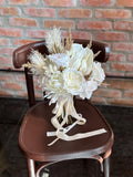 Boho Wedding Bouquet, Ivory Dried and Artificial Flowers Bouquet, Rustic Bridal Bouquet with Pampas Grass and Lace Ribbons, Neutral Bouquet Bouquet