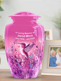Pink Hummingbird Cremation Urn, Flowers Memorial Urn for Ashes, Personalized Sympathy Urn, custom Keepsake urn , Engraved Funeral Urn sympathy flower