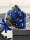 Handmade Crochet Blue Rose Bouquet - Eternal Knitted Flowers for Graduation, Birthdays, or Mother's Day Bouquet