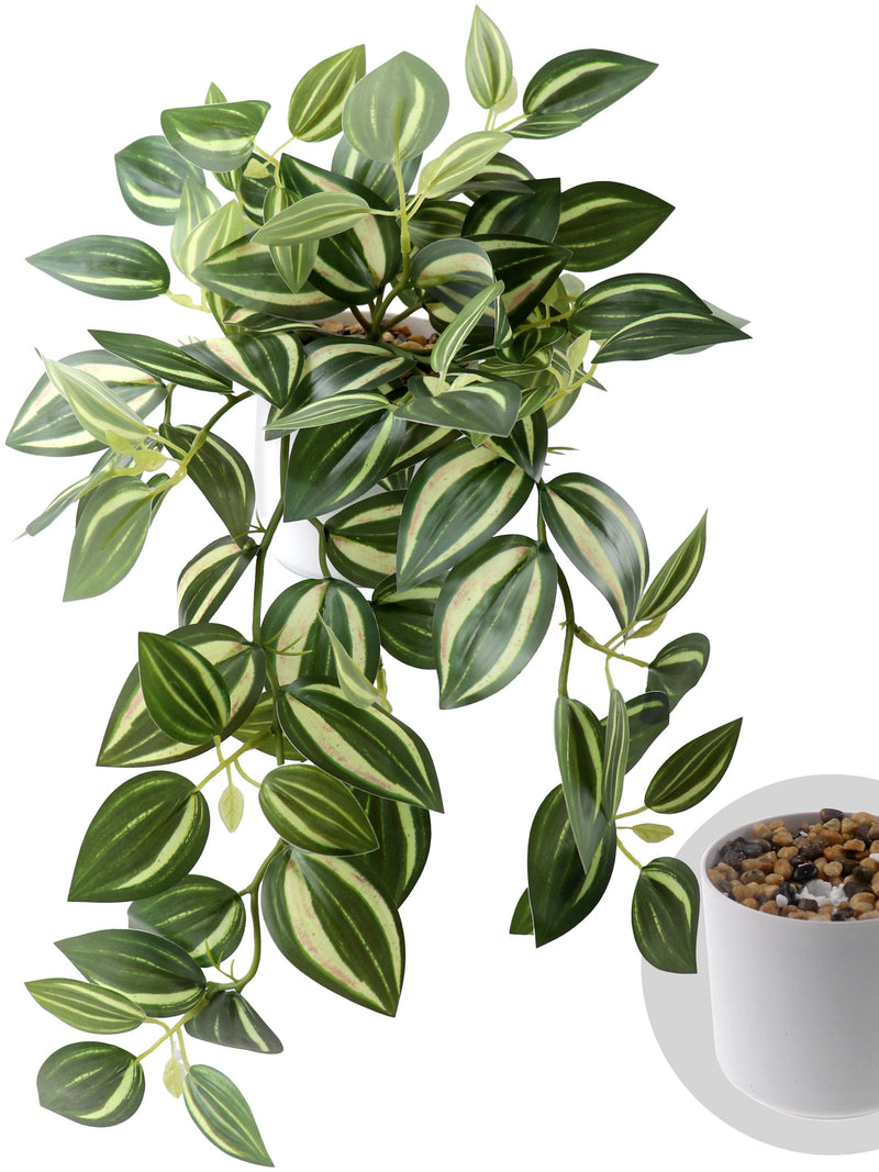 Artificial Hanging Plants, Faux Realistic Silk Greenery with Plastic Pot Fake Potted Plants for Shelf Tabletop Cabinet Window Bedroom faux plants