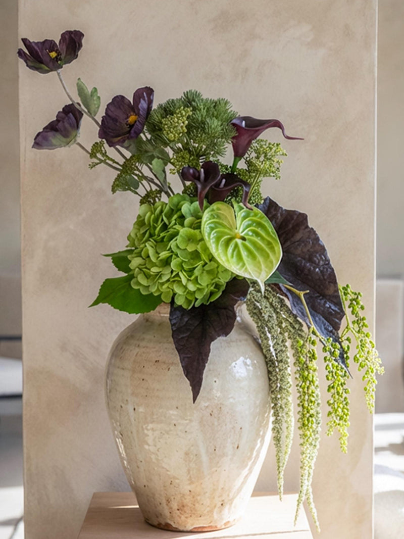Flower Arrangement "Plum Whisper" 80 cm high artificial flower arrangement made of green and dark purple artificial flowers for home decoration FLOWER DELIVERY