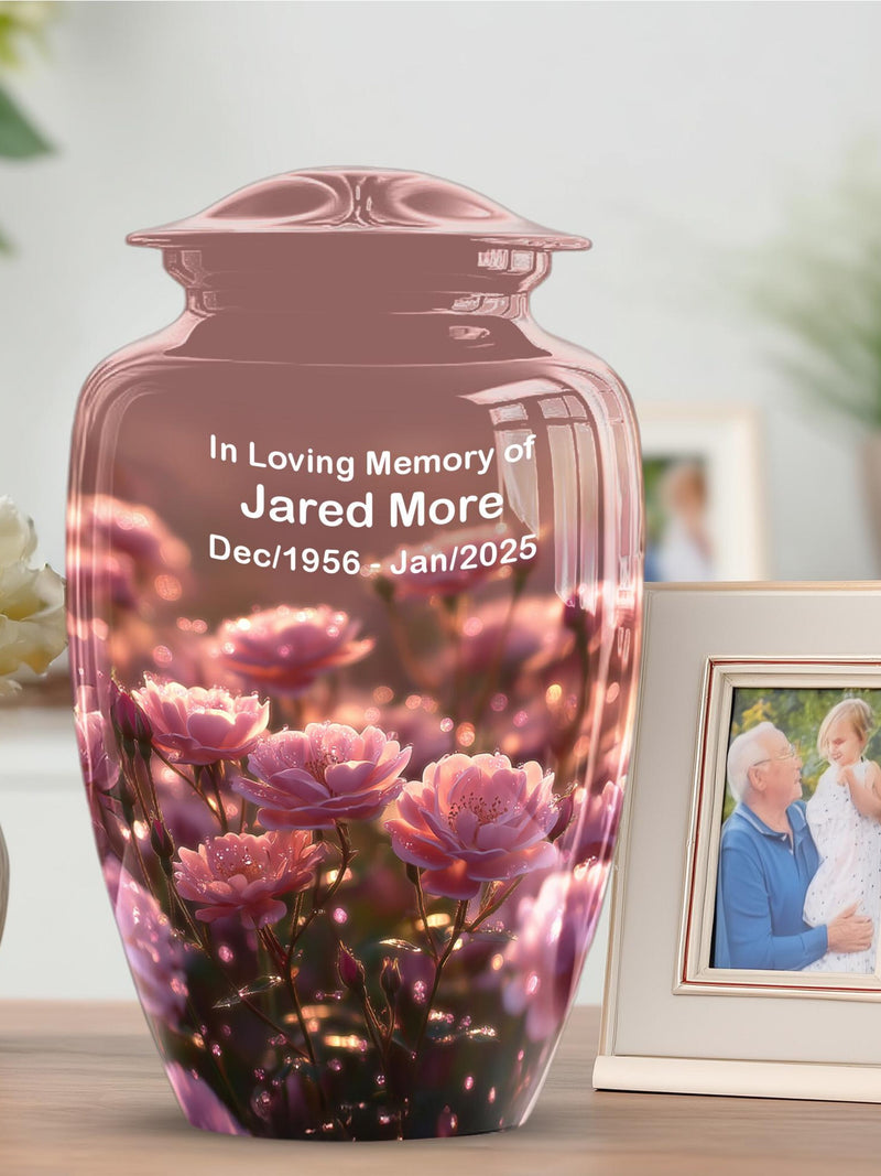 Pink Rose Cremation Urn for Ashes, Flowers Memorial Urn, Personalized Funeral Urn, Sympathy Gift, Keepsake Urn, Decorative Ashes Container sympathy flower