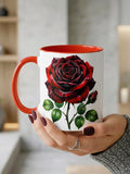 Black and Red Velvet Rose Mug, Flower Cup, Realistic Floral Art Gift for Girlfriend, Moody Kitchen Decor, Dark Romance Love Anniversary Gift Love Romance Flower