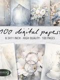 100 Wedding Digital Paper, Elegant Champagne Junk Journal Pages, Romantic Floral Scrapbook Backgrounds, Bridal Event Kit 8.5x11 Love Romance Flower